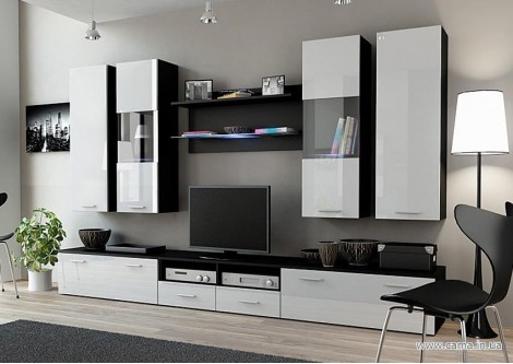 Вітальня DREAM 2 чорний - білий глянець CAMA MEBLE Польща